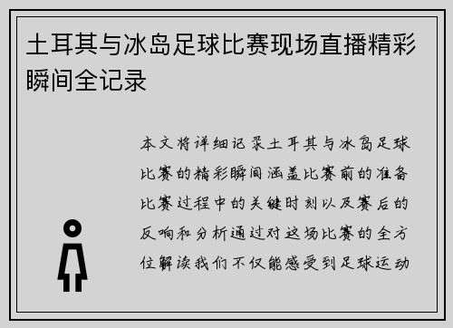 土耳其与冰岛足球比赛现场直播精彩瞬间全记录